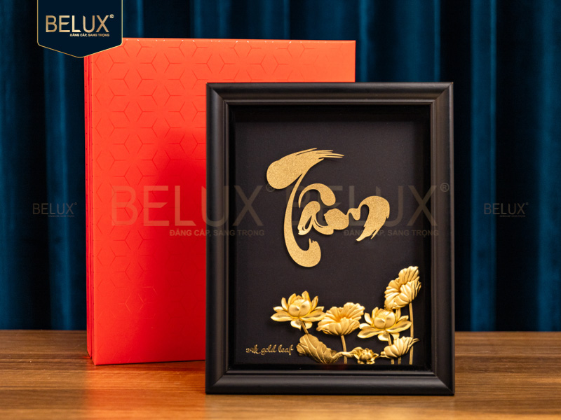 Tranh Chữ Tâm Dát Vàng 24k 25x20cm